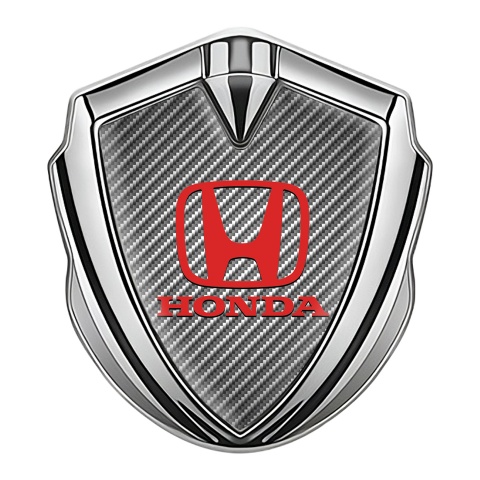 Honda Metal Self Adhesive Badge Silver Light Carbon Clean Red Logo