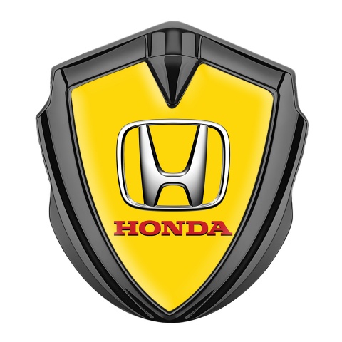 Honda Bodyside Badge Self Adhesive Graphite Yellow Base Chrome Logo