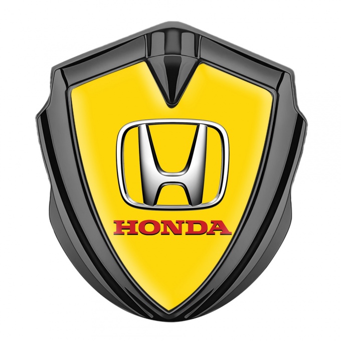 Honda Bodyside Badge Self Adhesive Graphite Yellow Base Chrome Logo
