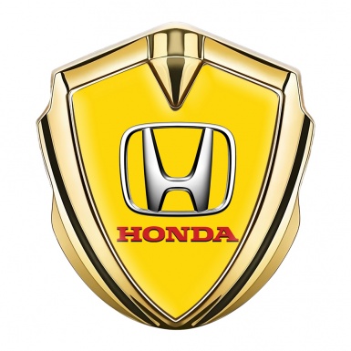 Honda Bodyside Badge Self Adhesive Gold Yellow Base Chrome Logo