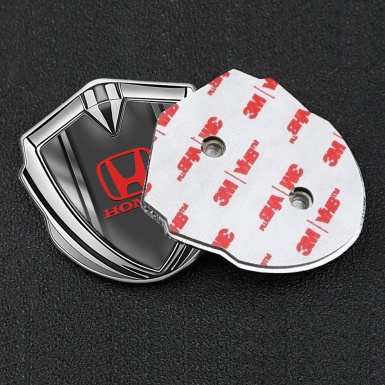Honda Emblem Fender Badge Silver Steel Panels Red Logo Edition