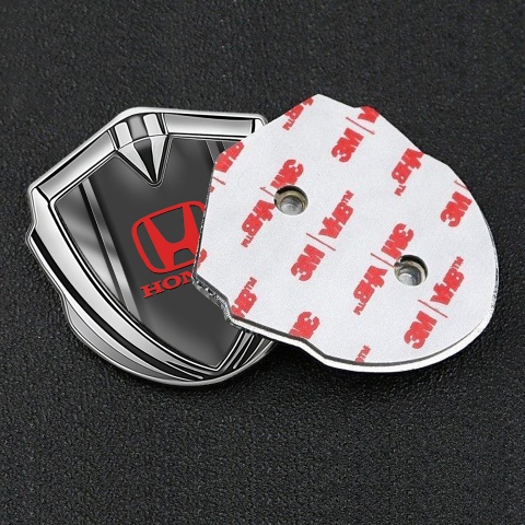 Honda Emblem Fender Badge Silver Steel Panels Red Logo Edition