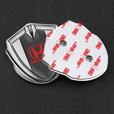 Honda Metal Emblem Self Adhesive Silver Grey Pilon Base Red Logo