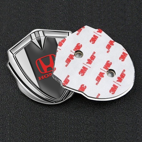 Honda Metal Emblem Self Adhesive Silver Grey Pilon Base Red Logo