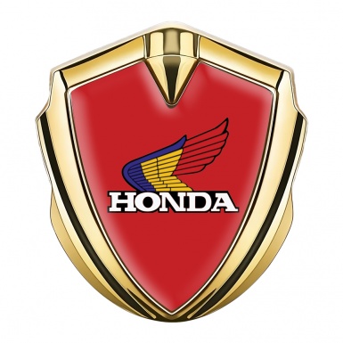 Honda Emblem Badge Self Adhesive Gold Red Base Tricolor Logo