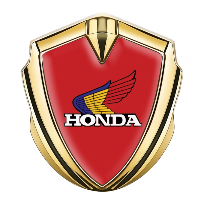 Honda Emblem Badge Self Adhesive Gold Red Base Tricolor Logo