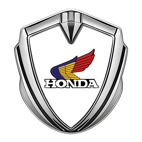 Honda Emblem Fender Badge Silver White Base Tricolor Motif
