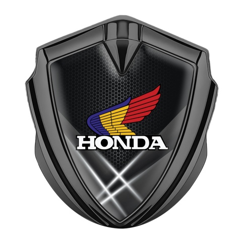 Honda Fender Emblem Metal Graphite Honeycomb Tricolor Design