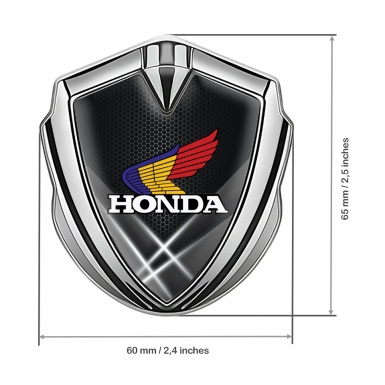 Honda Fender Emblem Metal Silver Honeycomb Tricolor Design