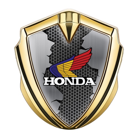 Honda Emblem Trunk Badge Gold Hexagon Torn Metal Design