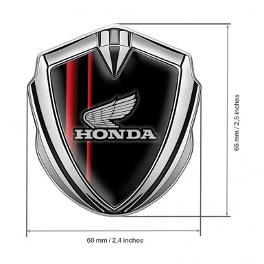 Honda Emblem Fender Badge Silver Black Base Crimson Stripes Design