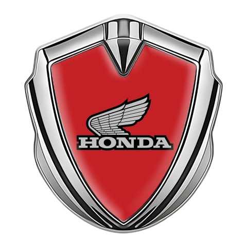 Honda Metal Emblem Self Adhesive Silver Dark Red Greyscale Design