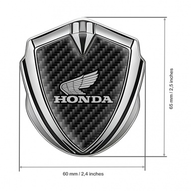 Honda Bodyside Emblem Badge Silver Black Carbon Winged Design
