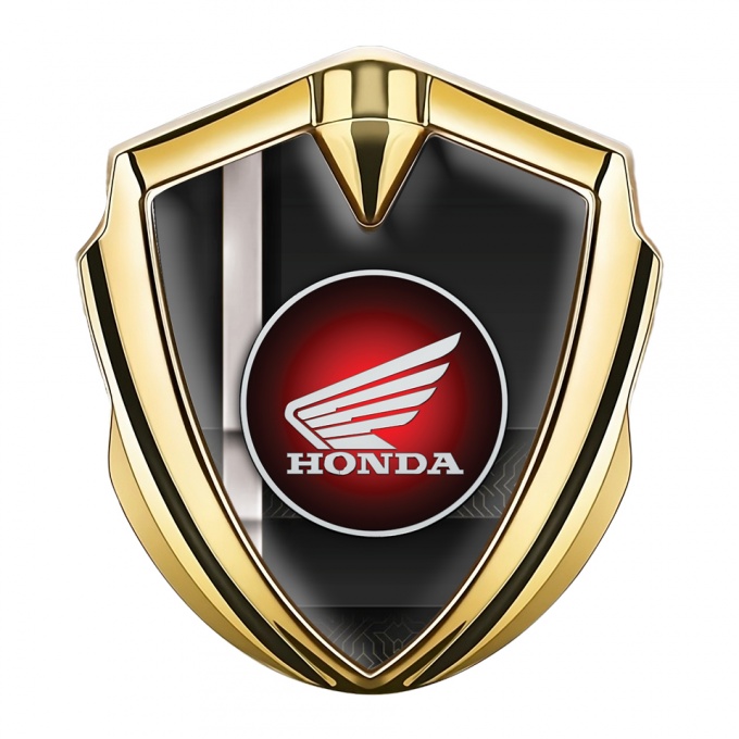 Honda Metal Emblem Self Adhesive Gold Black White Stripe Circle Logo