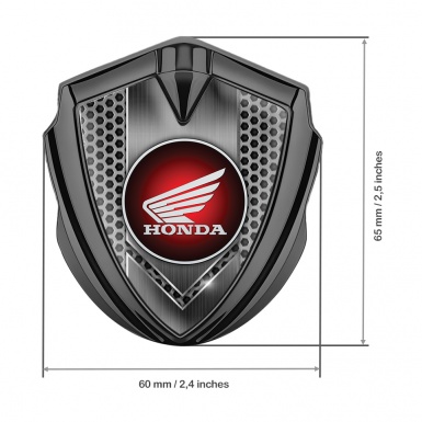 Honda 3D Car Metal Domed Emblem Graphite Grey Hex Circle Motif