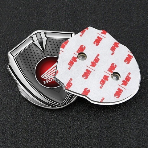 Honda Emblem Badge Self Adhesive Silver Charcoal Plates Red Motif