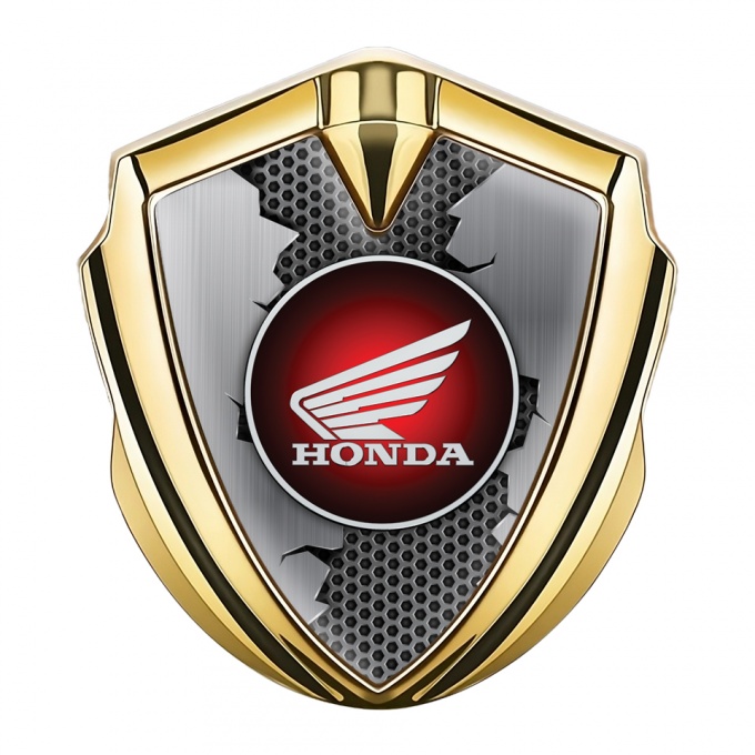 Honda Bodyside Emblem Badge Gold Torn Metal Grey Honeycomb