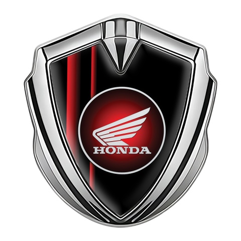 Honda Bodyside Emblem Self Adhesive Silver Black Background Red Stripes