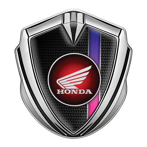 Honda Metal Emblem Self Adhesive Silver Carbon Color Stripe Red Circle