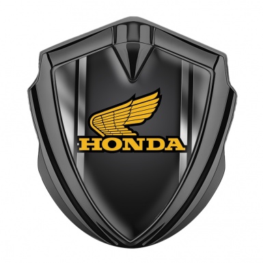 Honda Emblem Fender Badge Graphite Steel Frame Yellow Winged Logo