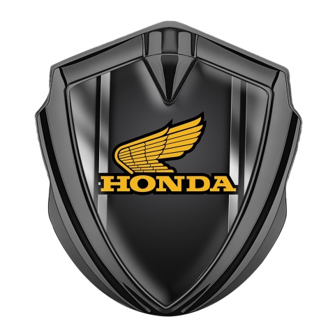 Honda Emblem Fender Badge Graphite Steel Frame Yellow Winged Logo