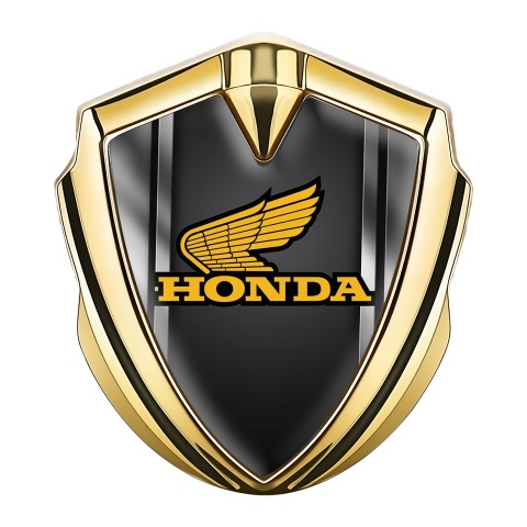 Honda Emblem Fender Badge Gold Steel Frame Yellow Winged Logo