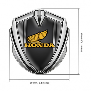 Honda Emblem Fender Badge Silver Steel Frame Yellow Winged Logo