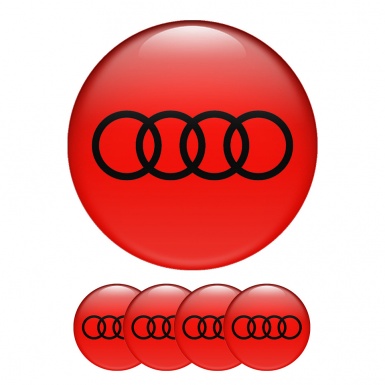 Audi Domed Stickers Wheel Center Cap  Red Classic