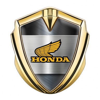 Honda Fender Emblem Metal Gold Bluish Brushed Steel Yellow Logo