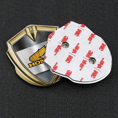 Honda Fender Emblem Metal Gold Bluish Brushed Steel Yellow Logo