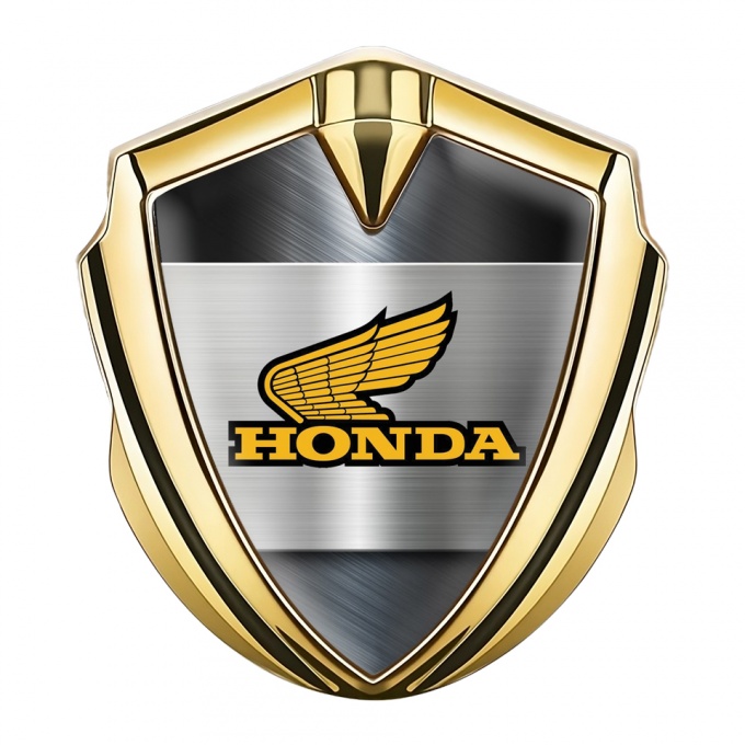 Honda Fender Emblem Metal Gold Bluish Brushed Steel Yellow Logo