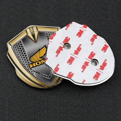 Honda Emblem Self Adhesive Gold Honeycomb Theme Yellow Winged Logo