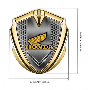 Honda Emblem Self Adhesive Gold Honeycomb Theme Yellow Winged Logo