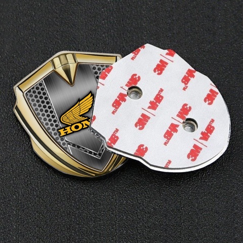 Honda Emblem Self Adhesive Gold Honeycomb Theme Yellow Winged Logo