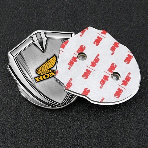 Honda Trunk Emblem Badge Silver Metallic Mesh Brushed Plate Design