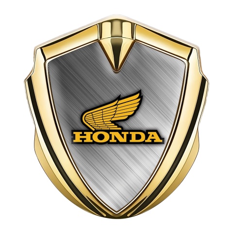 Honda Metal Emblem Self Adhesive Gold Brushed Aluminum Yellow Logo