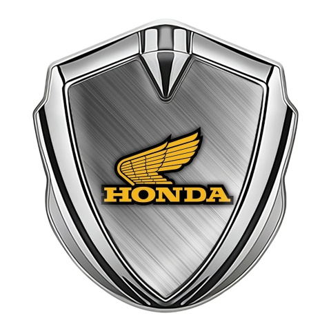 Honda Metal Emblem Self Adhesive Silver Brushed Aluminum Yellow Logo