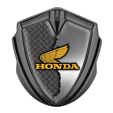 Honda 3D Car Metal Domed Emblem Graphite Half Torn Steel Yellow Logo