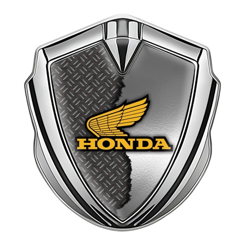 Honda 3D Car Metal Domed Emblem Silver Half Torn Steel Yellow Logo