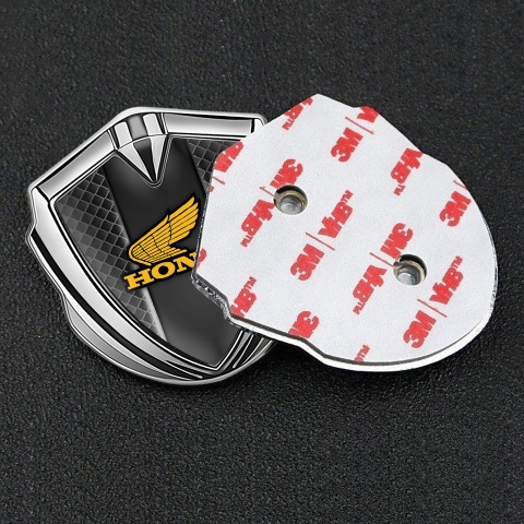 Honda Emblem Badge Self Adhesive Silver Dark Mesh Motif Winged Logo