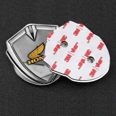 Honda Emblem Fender Badge Silver Grunge Theme Yellow Winged Logo