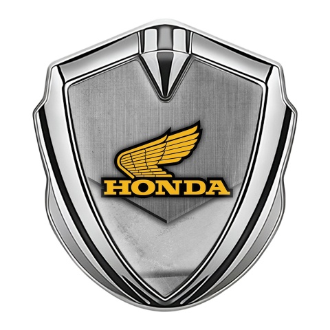 Honda Emblem Fender Badge Silver Grunge Theme Yellow Winged Logo
