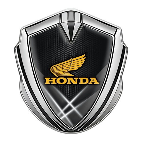 Honda Emblem Trunk Badge Silver Honeycomb Light Beams Classic Logo