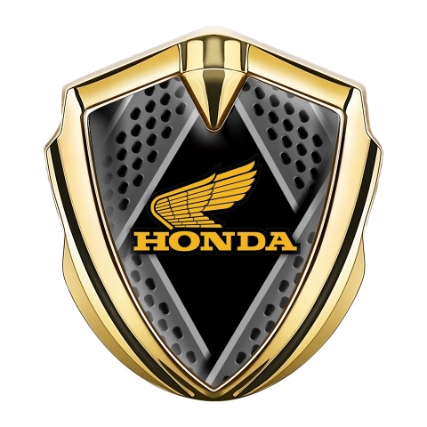 Honda 3D Car Metal Domed Emblem Gold Steel Planks Yellow Design
