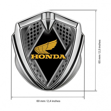 Honda 3D Car Metal Domed Emblem Silver Steel Planks Yellow Design