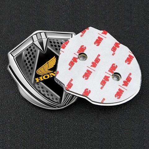 Honda 3D Car Metal Domed Emblem Silver Steel Planks Yellow Design