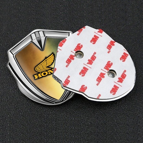 Honda Emblem Badge Self Adhesive Silver Rusty Moss Effect Yellow Logo