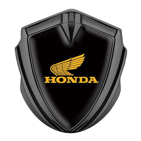 Honda Fender Emblem Metal Graphite Black Noir Yellow Classic Logo
