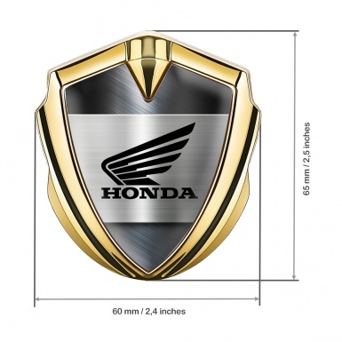 Honda Emblem Fender Badge Gold Brushed Steel Black Winged Logo