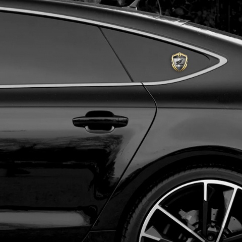 Honda Emblem Fender Badge Gold Brushed Steel Black Winged Logo